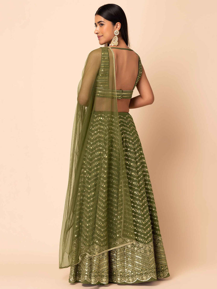 Ravishing Green Zari Embroidery Georgette Mehendi Wear Lehenga Choli