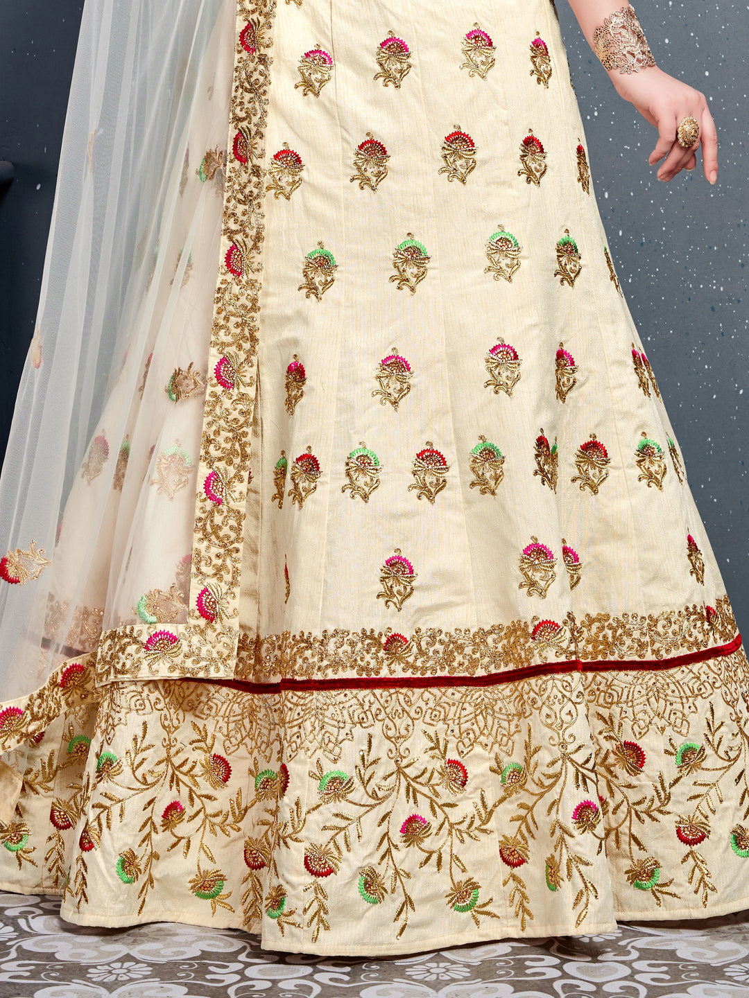Charming Cream Zari Embroidered | Silk Wedding Lehenga Choli Fashionable