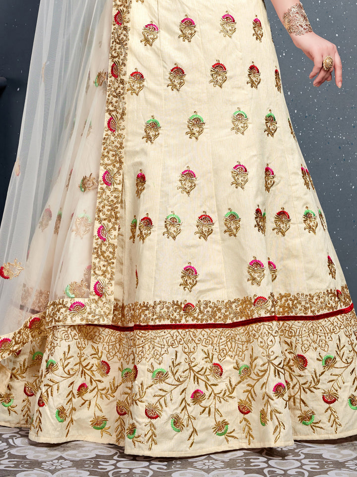 Charming Cream Zari Embroidered | Silk Wedding Lehenga Choli Fashionable