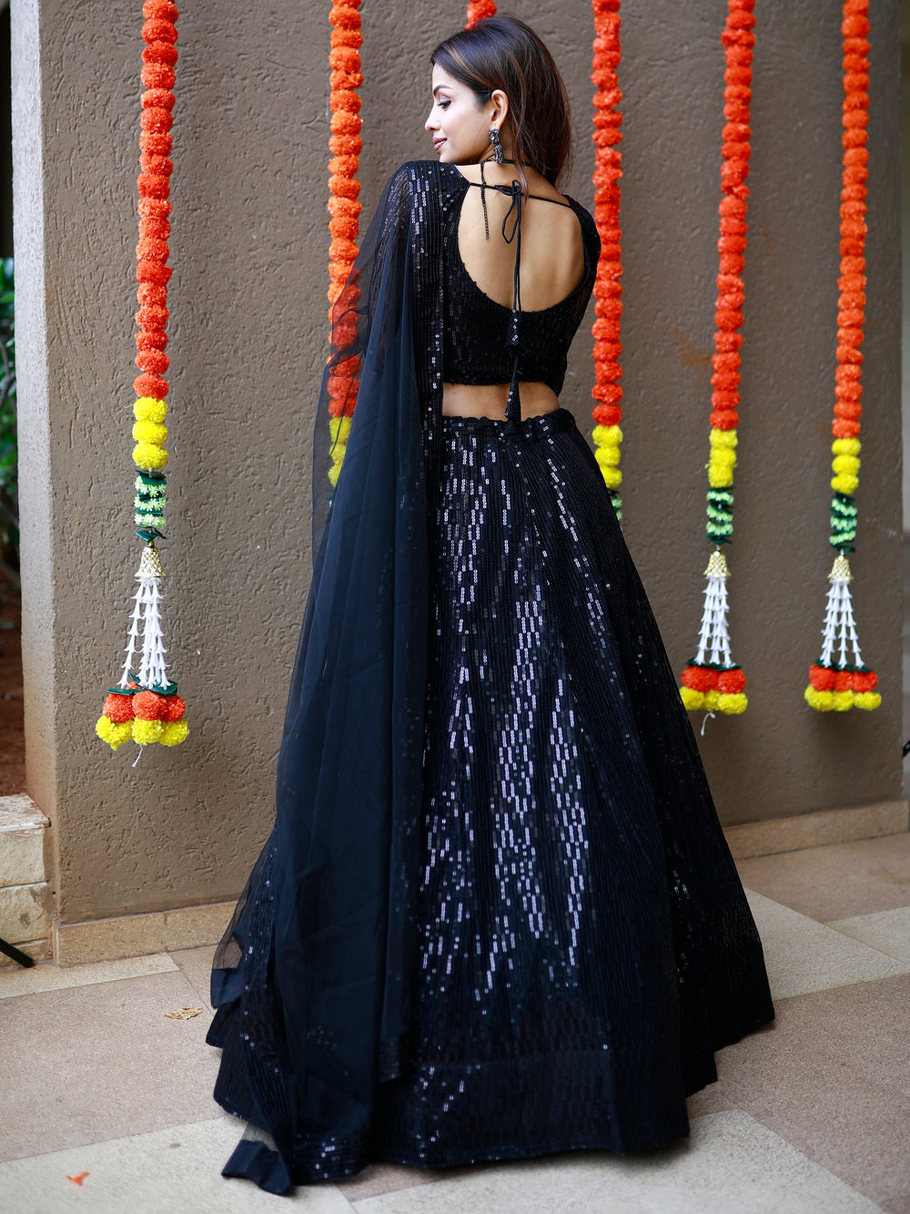 Incredible Black Sequins Net Reception Wear Lehenga Choli With Dupatta