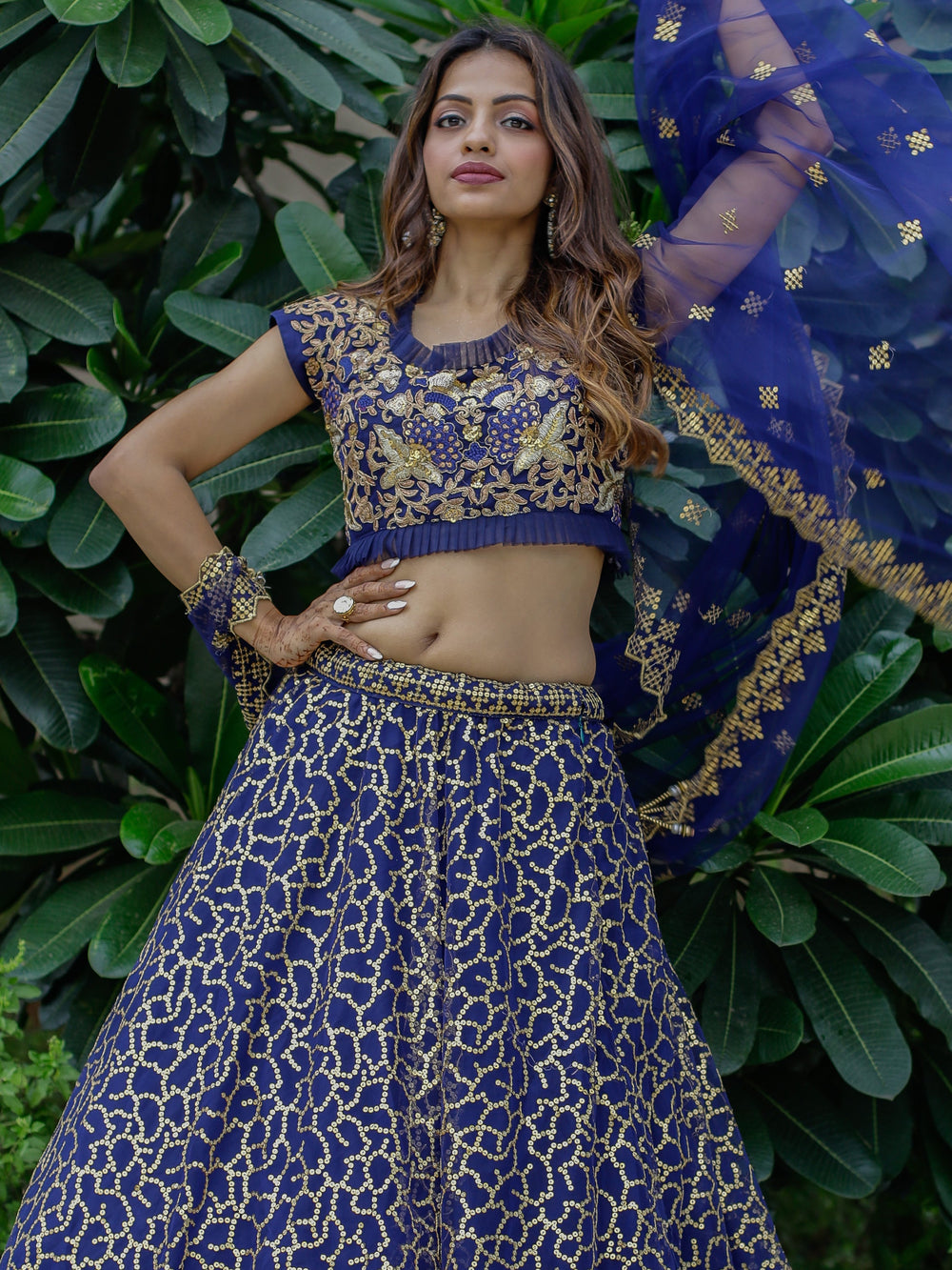 Beautiful Navy Blue Sequins Net Wedding Lehenga Choli With Dupatta