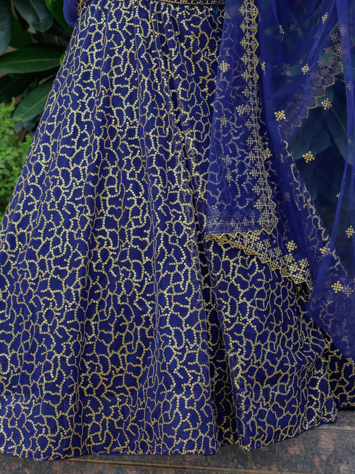 Beautiful Navy Blue Sequins Net Wedding Lehenga Choli With Dupatta