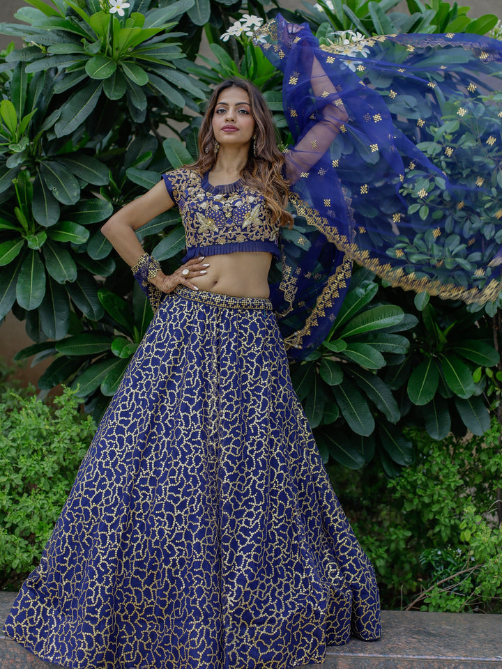 Beautiful Navy Blue Sequins Net Wedding Lehenga Choli With Dupatta