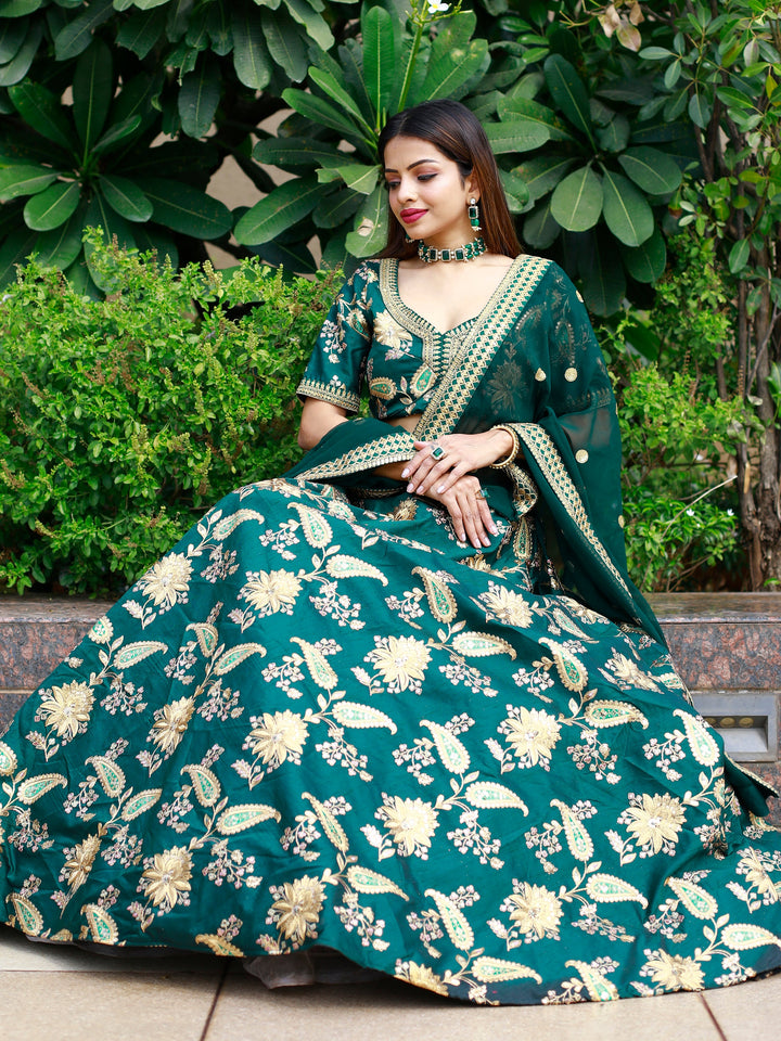 Glamorous Green Thread Embroidery Art Silk Wedding Lehenga Choli