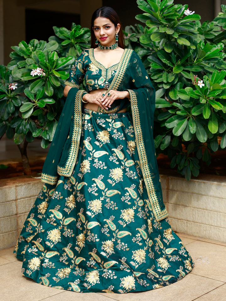 Glamorous Green Thread Embroidery Art Silk Wedding Lehenga Choli