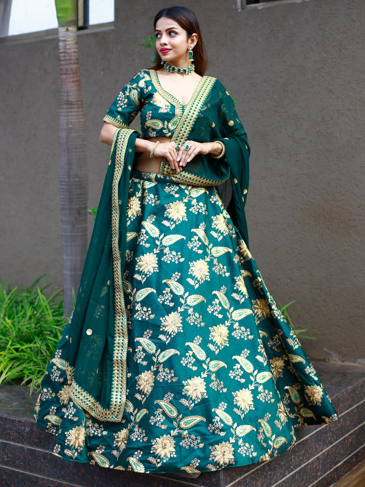Glamorous Green Thread Embroidery Art Silk Wedding Lehenga Choli