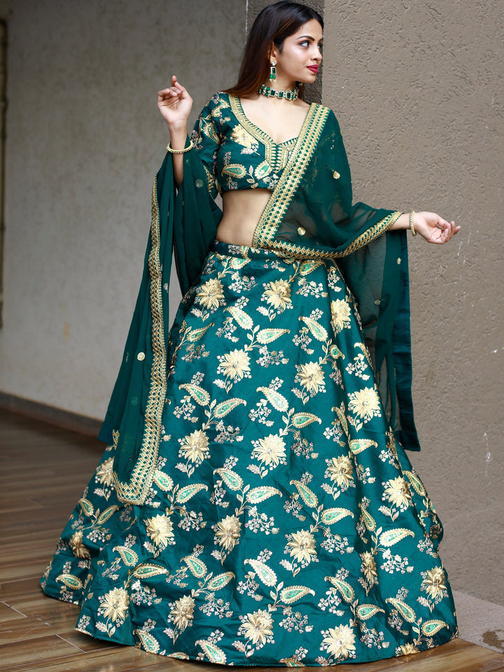 Glamorous Green Thread Embroidery Art Silk Wedding Lehenga Choli