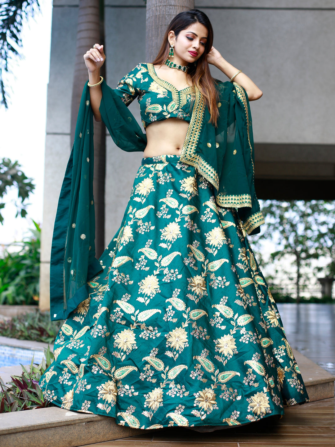 Glamorous Green Thread Embroidery Art Silk Wedding Lehenga Choli