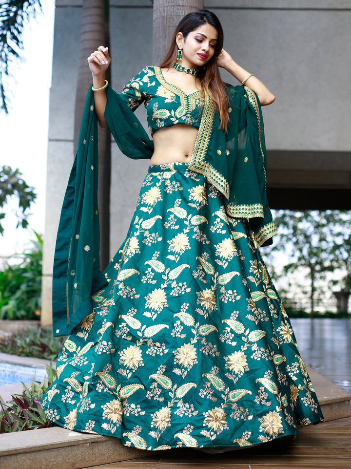Glamorous Green Thread Embroidery Art Silk Wedding Lehenga Choli