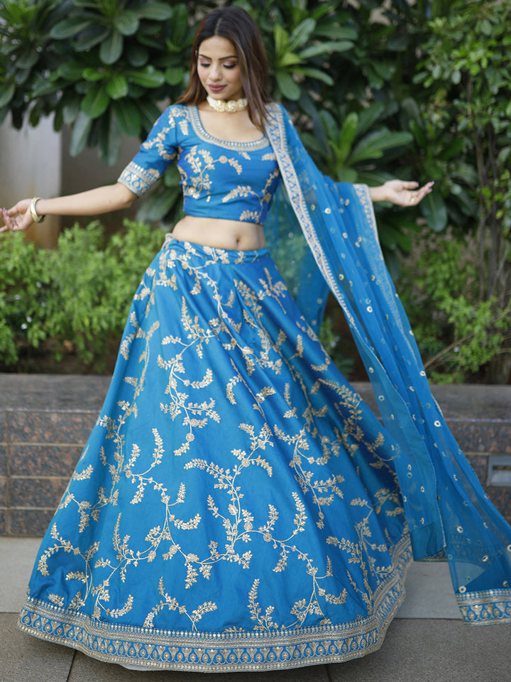 Attractive Royal Blue Thread Embroidery Art Silk Wedding Lehenga Choli