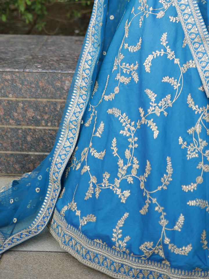 Attractive Royal Blue Thread Embroidery Art Silk Wedding Lehenga Choli