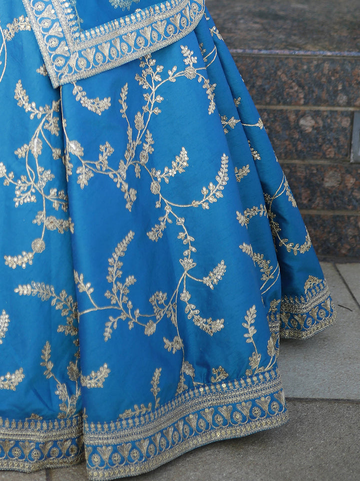 Attractive Royal Blue Thread Embroidery Art Silk Wedding Lehenga Choli