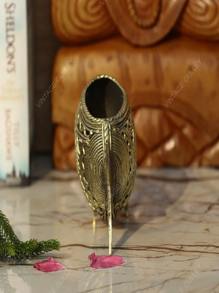 Handcrafted Dhokra Art Brass Pen Stand | Unique Desk Organizer