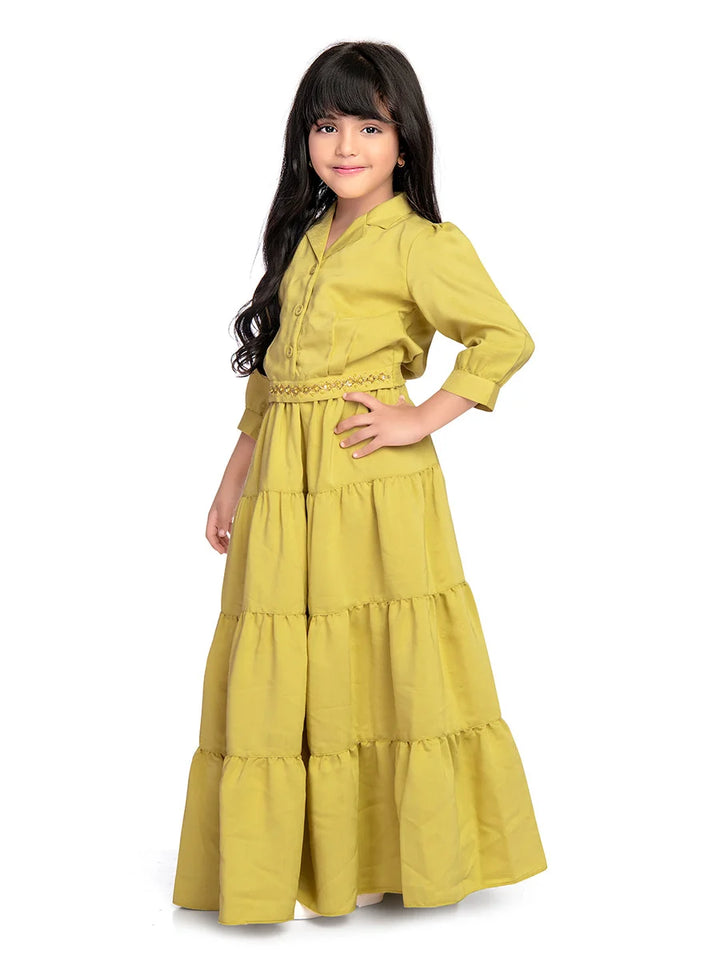 Girls Rayon Mustard Skirt Set | Traditional Ethnic Style for Kids