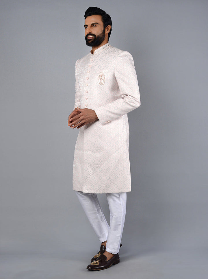 Elegant Pink & Grey Jacquard Indowestern for Special Occasions
