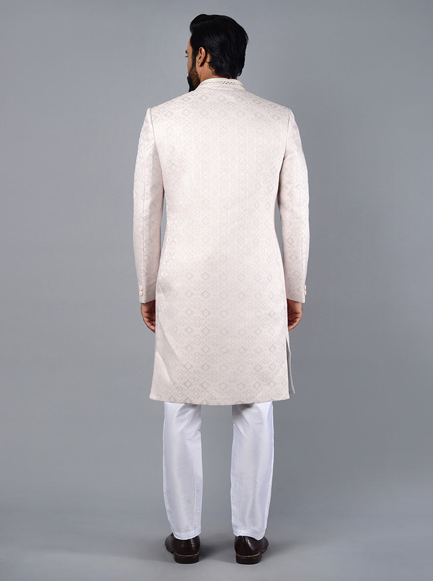 Full Sleeve Pink & Grey Indowestern for Weddings and Sangeet