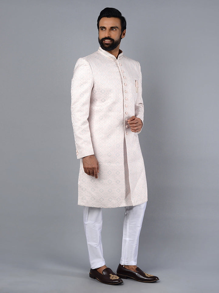 Premium Pink & Grey Self Design Indowestern Jacket
