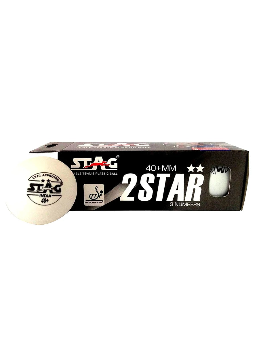 STAG Two Star Plastic Table Tennis Ball, 40mm Pack of 6, White