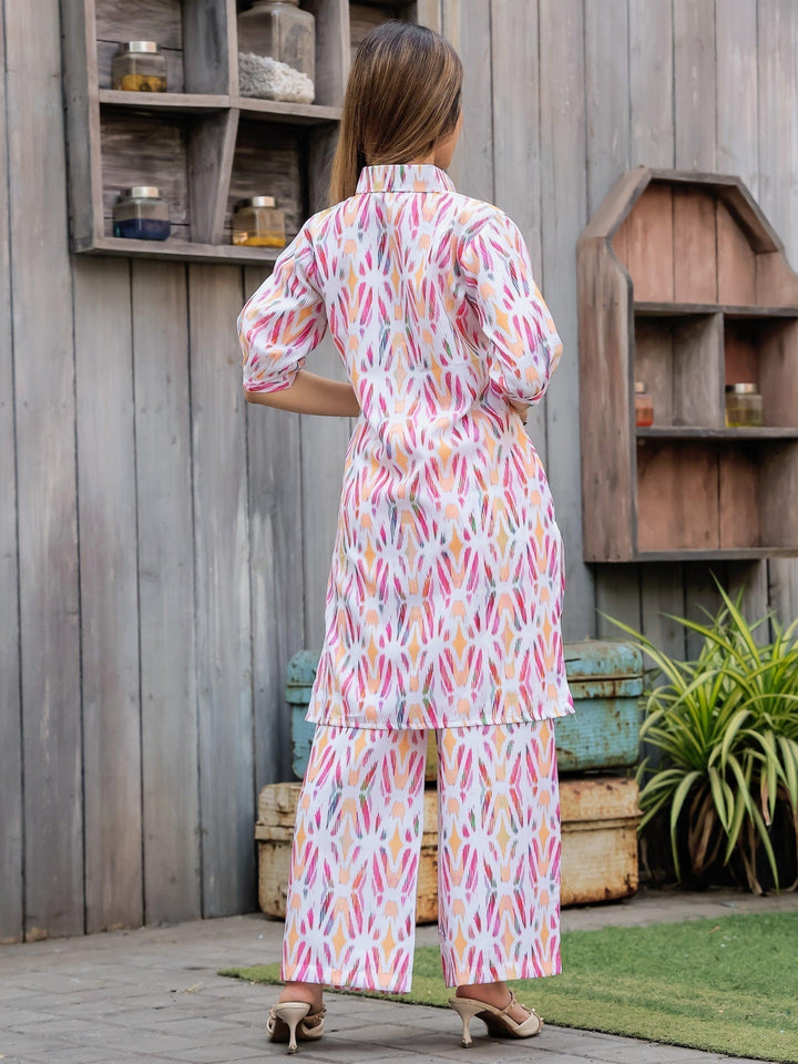 Exquisite White & Pink Printed Cotton Co-ord Set | Elegant Matching Outfit for Women