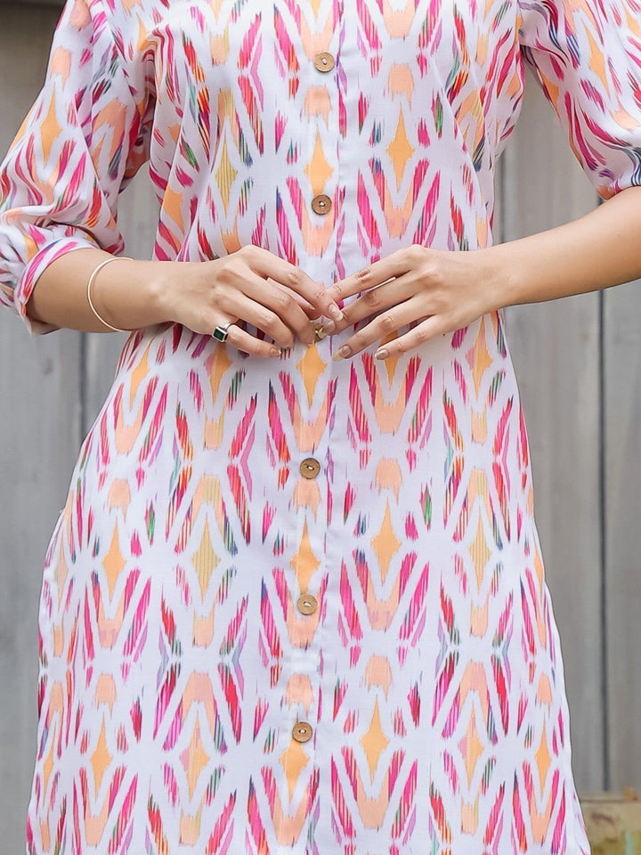 Exquisite White & Pink Printed Cotton Co-ord Set | Elegant Matching Outfit for Women
