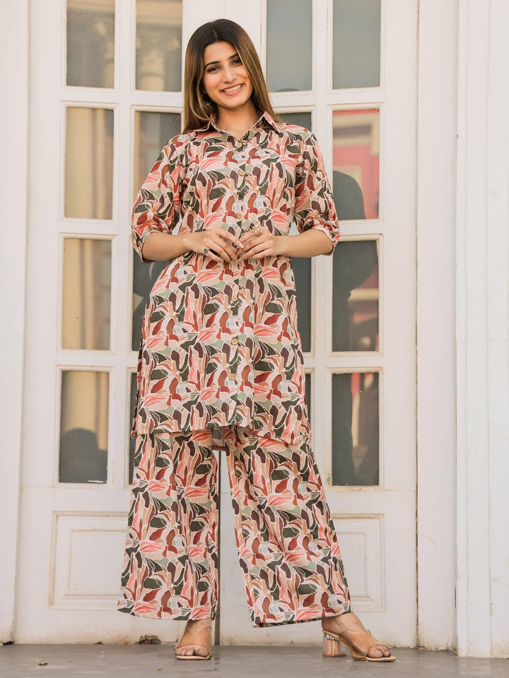 Exquisite Cream Printed Cotton Co-ord Set | Elegant Matching Outfit for Women