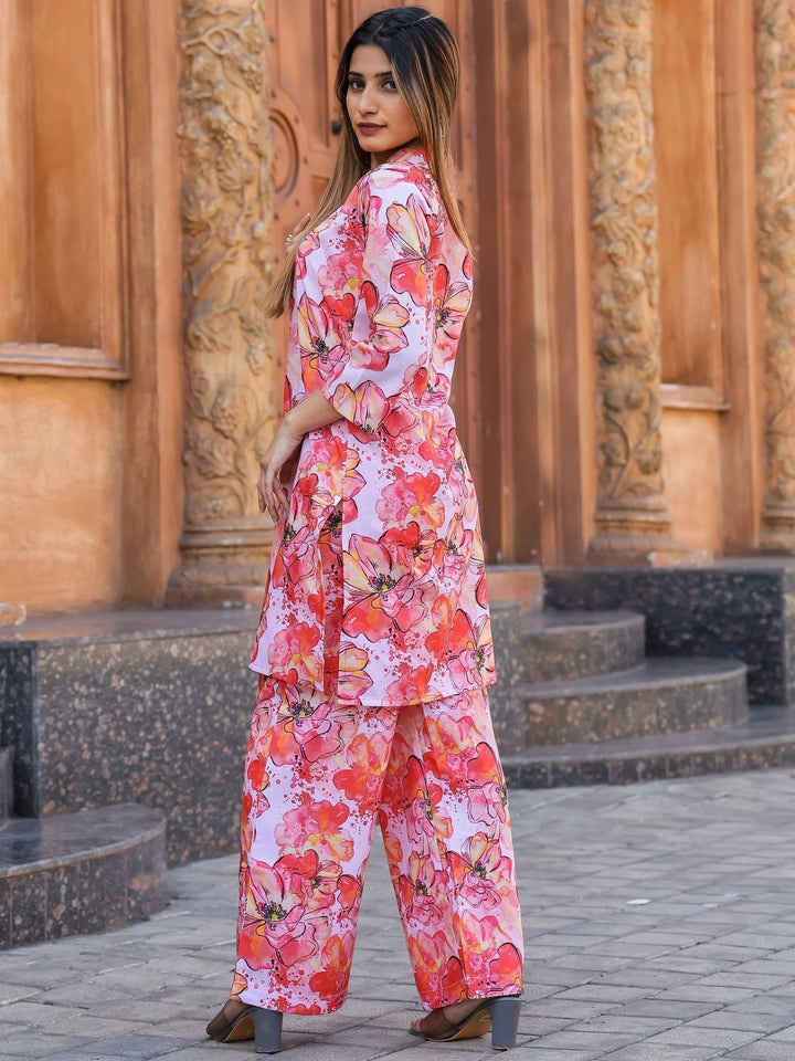 Impressive Red Floral Printed Co-ord Set | Vibrant Matching Outfit for Women