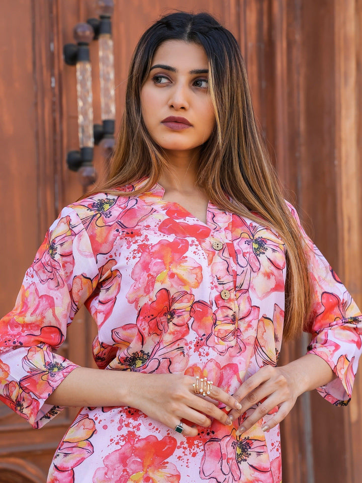 Impressive Red Floral Printed Co-ord Set | Vibrant Matching Outfit for Women
