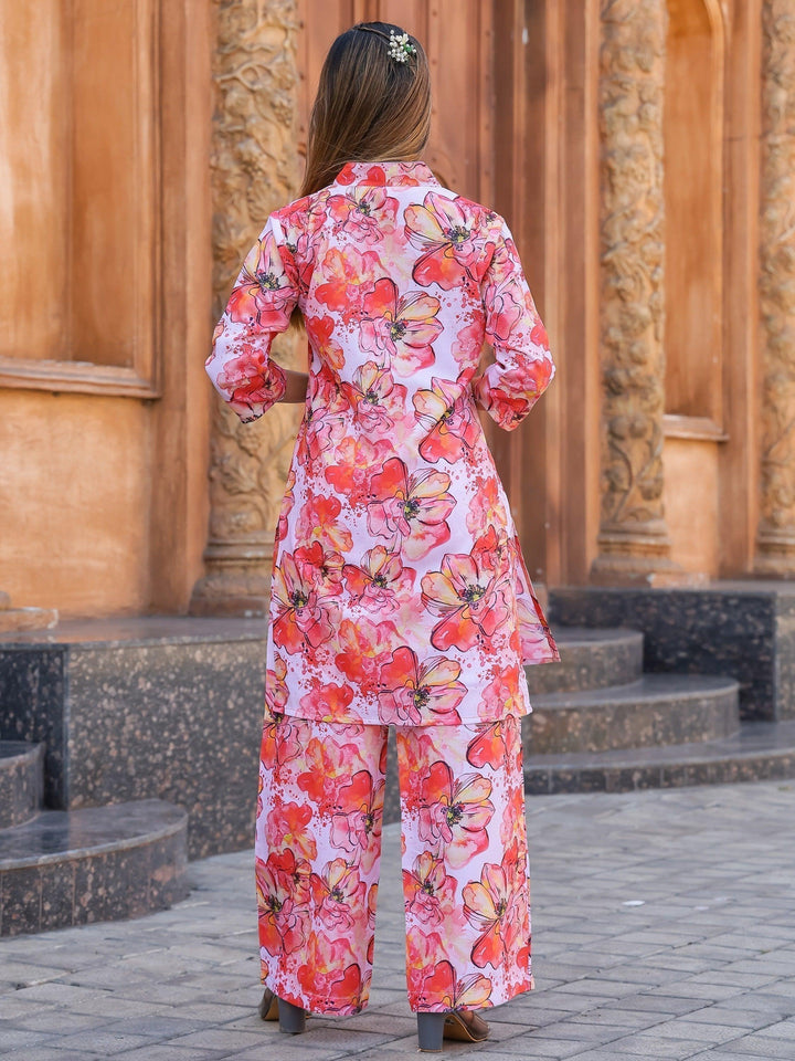 Impressive Red Floral Printed Co-ord Set | Vibrant Matching Outfit for Women