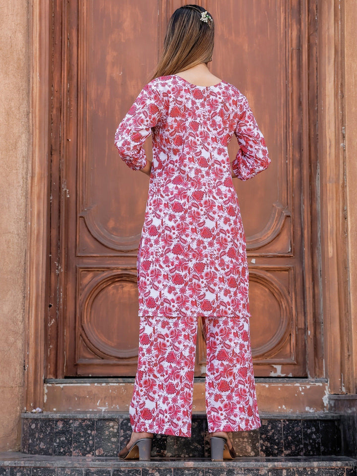 Unique White & Red Floral Printed Co-ord Set | Luxurious Matching Outfit for Women