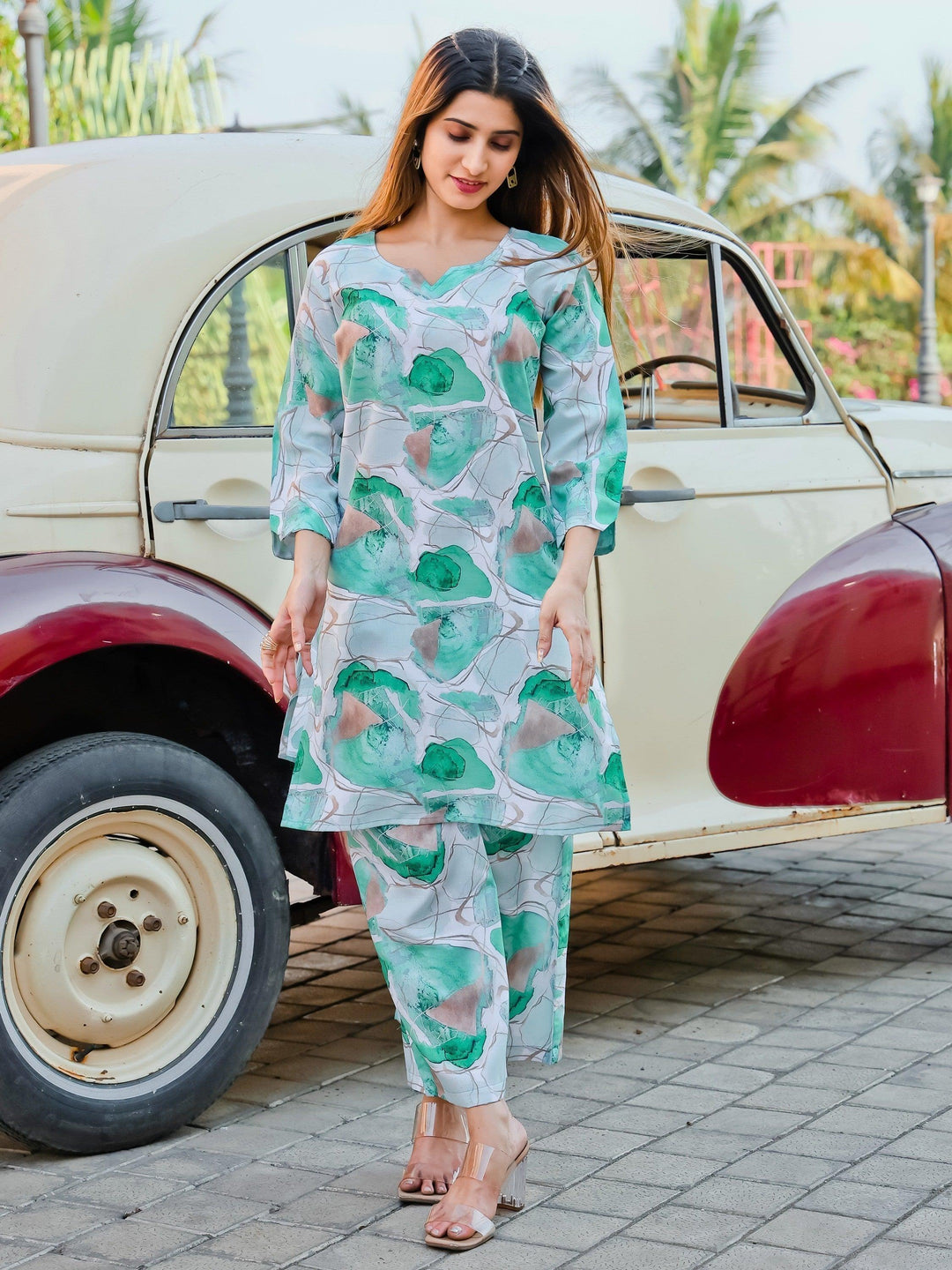 Opulent Green Printed Cotton Co-ord Set | Stylish Matching Outfit for Women