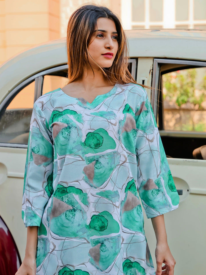 Opulent Green Printed Cotton Co-ord Set | Stylish Matching Outfit for Women