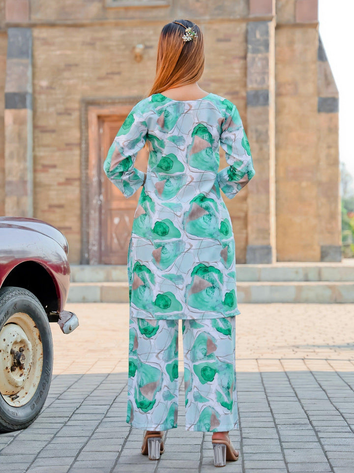 Opulent Green Printed Cotton Co-ord Set | Stylish Matching Outfit for Women