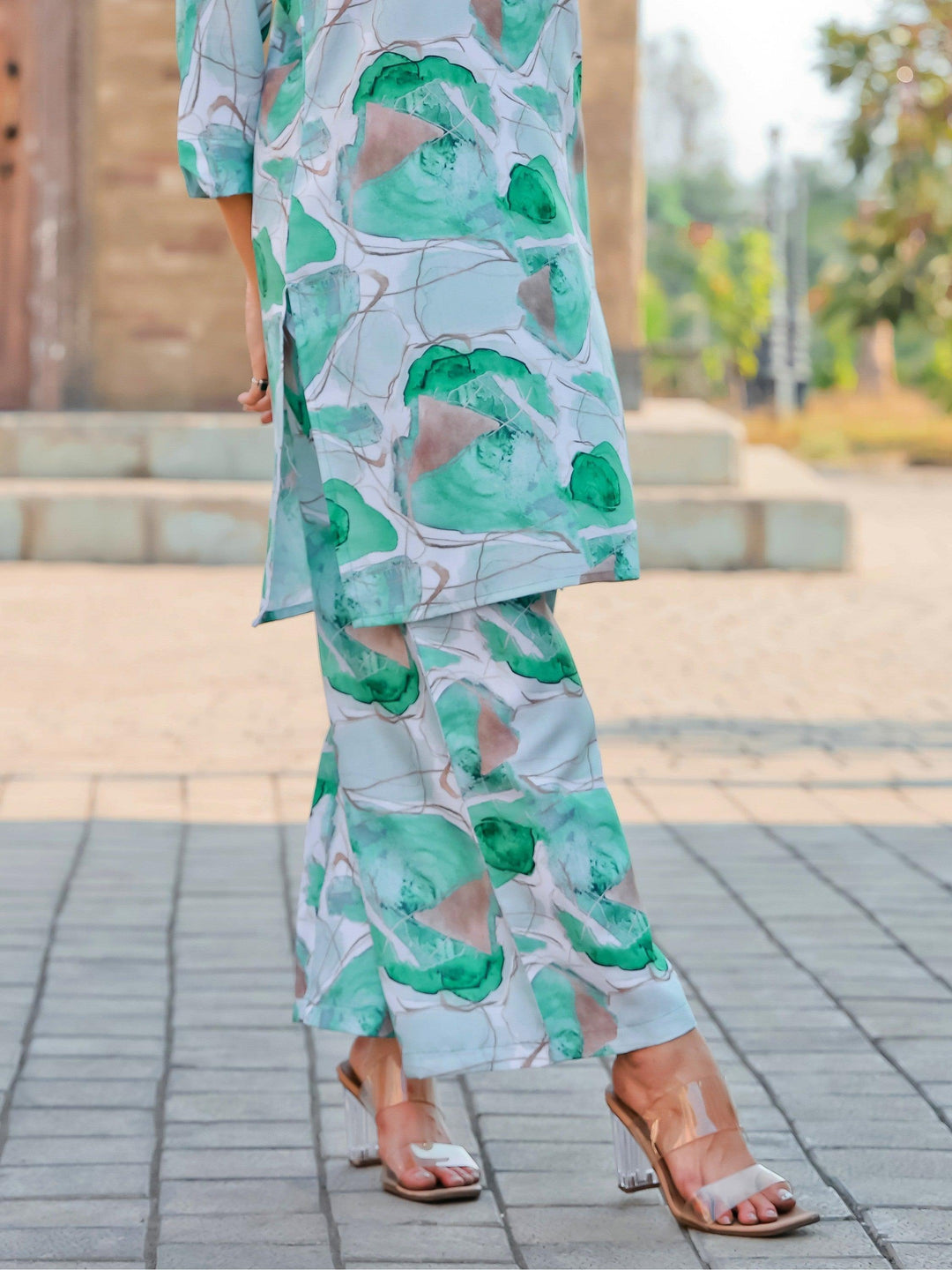 Opulent Green Printed Cotton Co-ord Set | Stylish Matching Outfit for Women