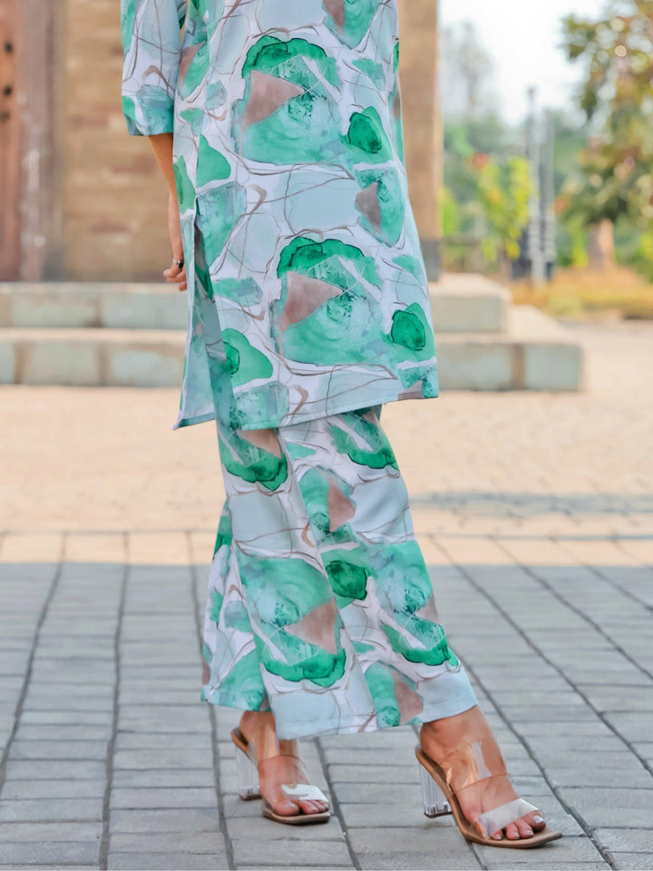 Opulent Green Printed Cotton Co-ord Set | Stylish Matching Outfit for Women