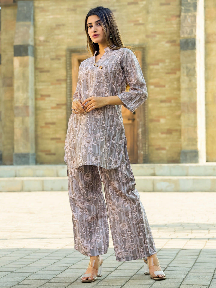 Vibrant Grey Floral Cotton Co-Ord Set | Stylish & Comfortable Ensemble