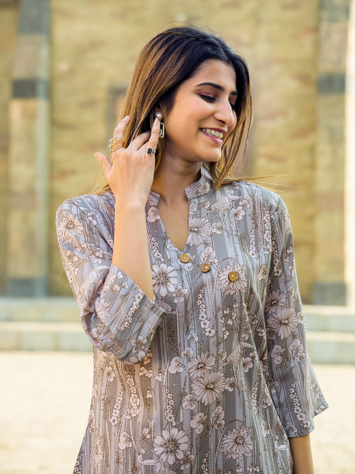 Vibrant Grey Floral Cotton Co-Ord Set | Stylish & Comfortable Ensemble
