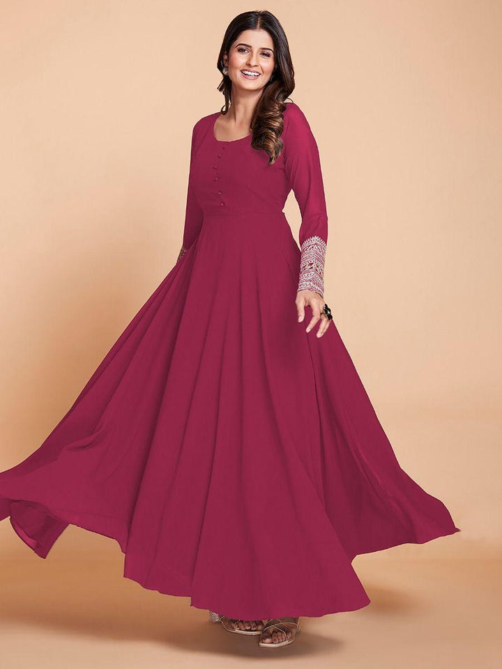 Pink Zari Work Georgette Wedding Gown | Ready-to-Wear, Elegant, Comfortable