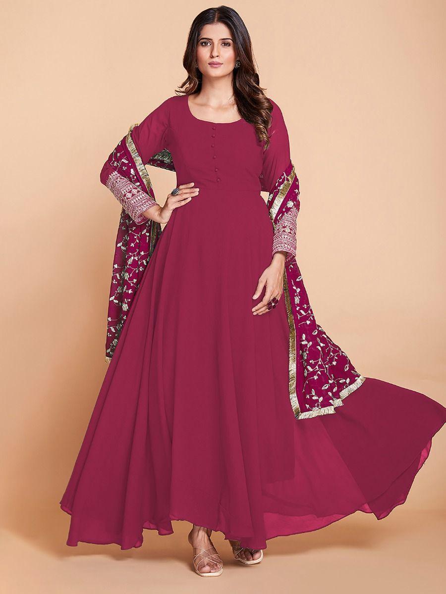 Pink Zari Work Georgette Wedding Gown | Ready-to-Wear, Elegant, Comfortable