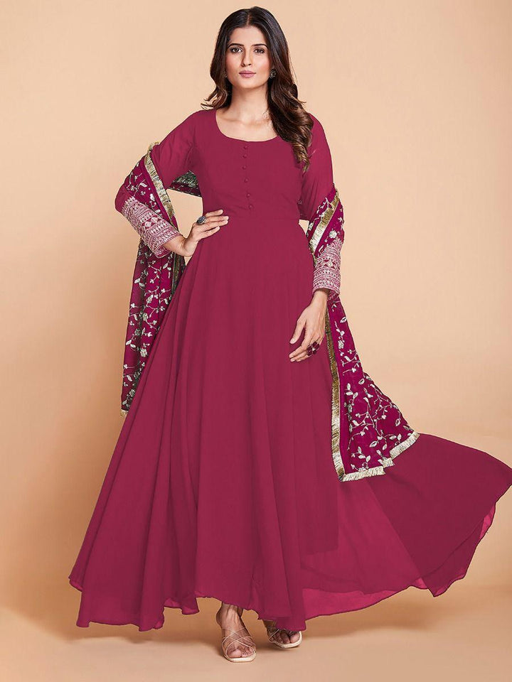 Pink Zari Work Georgette Wedding Gown | Ready-to-Wear, Elegant, Comfortable