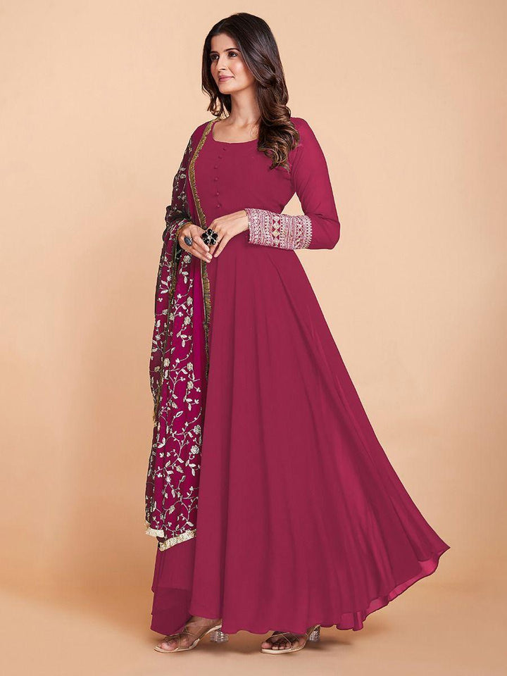 Pink Zari Work Georgette Wedding Gown | Ready-to-Wear, Elegant, Comfortable