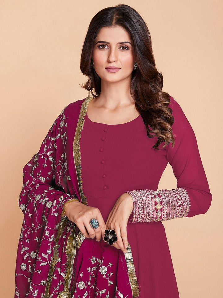 Pink Zari Work Georgette Wedding Gown | Ready-to-Wear, Elegant, Comfortable