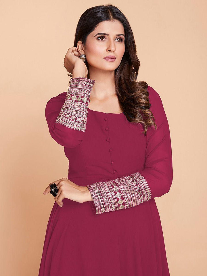 Pink Zari Work Georgette Wedding Gown | Ready-to-Wear, Elegant, Comfortable