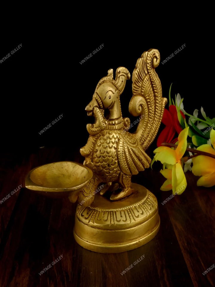 Handcrafted Brass Peacock Diya | Premium Quality Oil Lamp for Home Decor