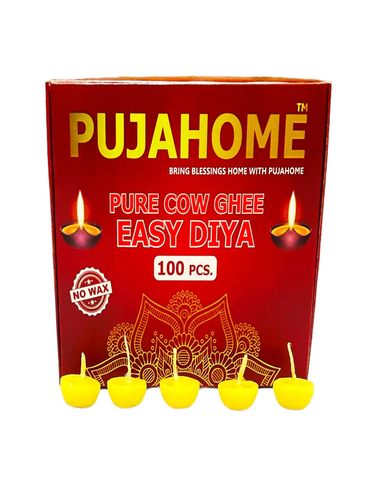 Pure Cow Ghee Diya Wicks (100 Pieces) 30min Burning Time, Wax Free