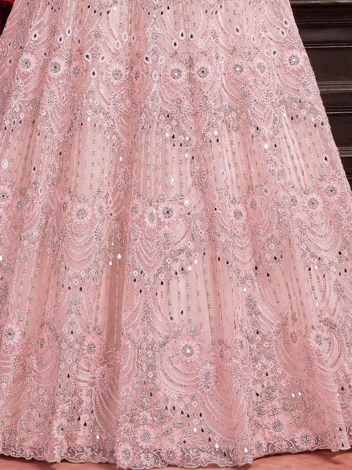 Alluring Baby Pink Sequins Net Bridesmaid Lehenga Choli With Dupatta