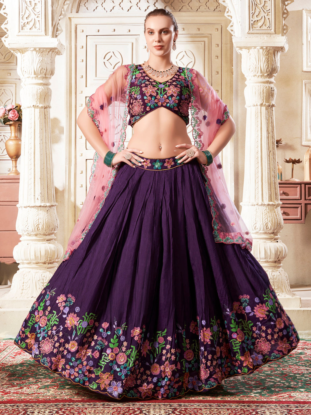 Charming√É∆í√¢‚Ç¨≈°√É‚Äö√Ç¬†Purple Sequins Silk Sangeet Wear Lehenga Choli