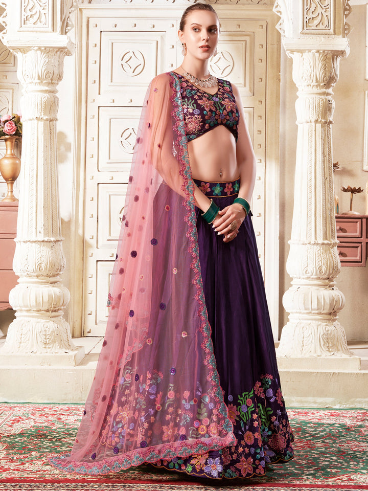 Charming√É∆í√¢‚Ç¨≈°√É‚Äö√Ç¬†Purple Sequins Silk Sangeet Wear Lehenga Choli