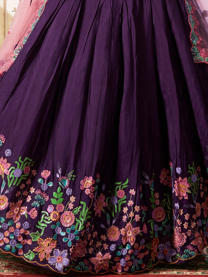 Charming√É∆í√¢‚Ç¨≈°√É‚Äö√Ç¬†Purple Sequins Silk Sangeet Wear Lehenga Choli
