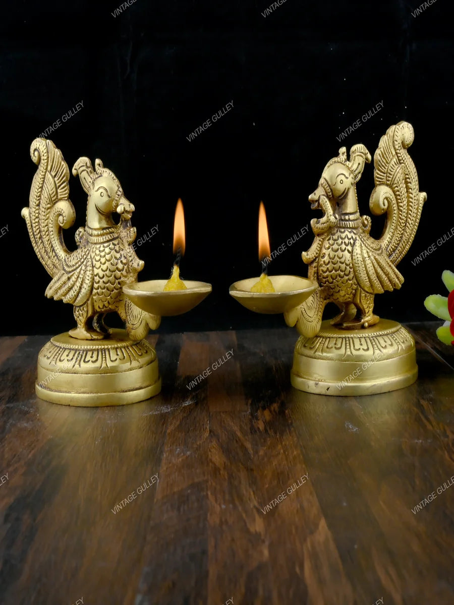 Handcrafted Brass Peacock Diya | Unique Oil Lamp for Home Decor & Pooja