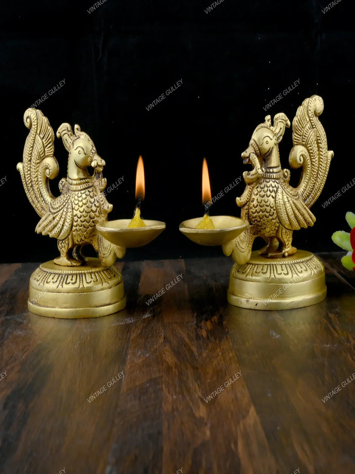 Handcrafted Brass Peacock Diya | Unique Oil Lamp for Home Decor & Pooja